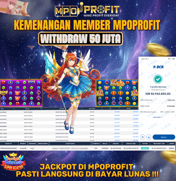 MPOPROFIT JACKPOT SLOT PRAGMATIC! KEMENANGAN MURNI DI (STARLIGHT PRINCESS SUPER SCATTER  TOTAL 50.000.000,- LUNAS)